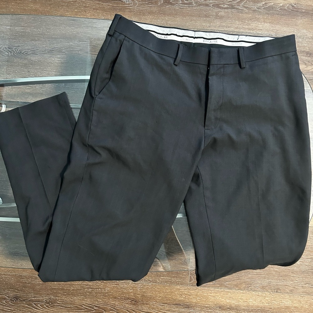 Haggar Black Dress Pants Slim Fit Flat Front Tailored